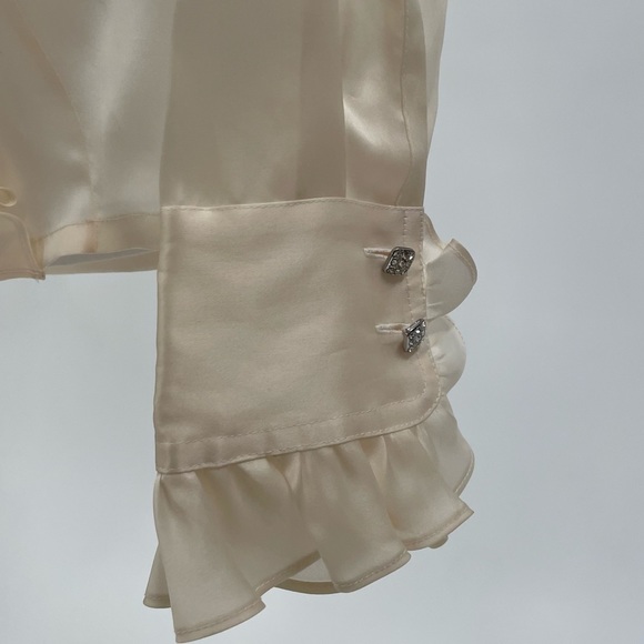 Talbots Silk Cream Ruffle Button Up with Embellished Buttons Size 2 - Picture 5 of 5